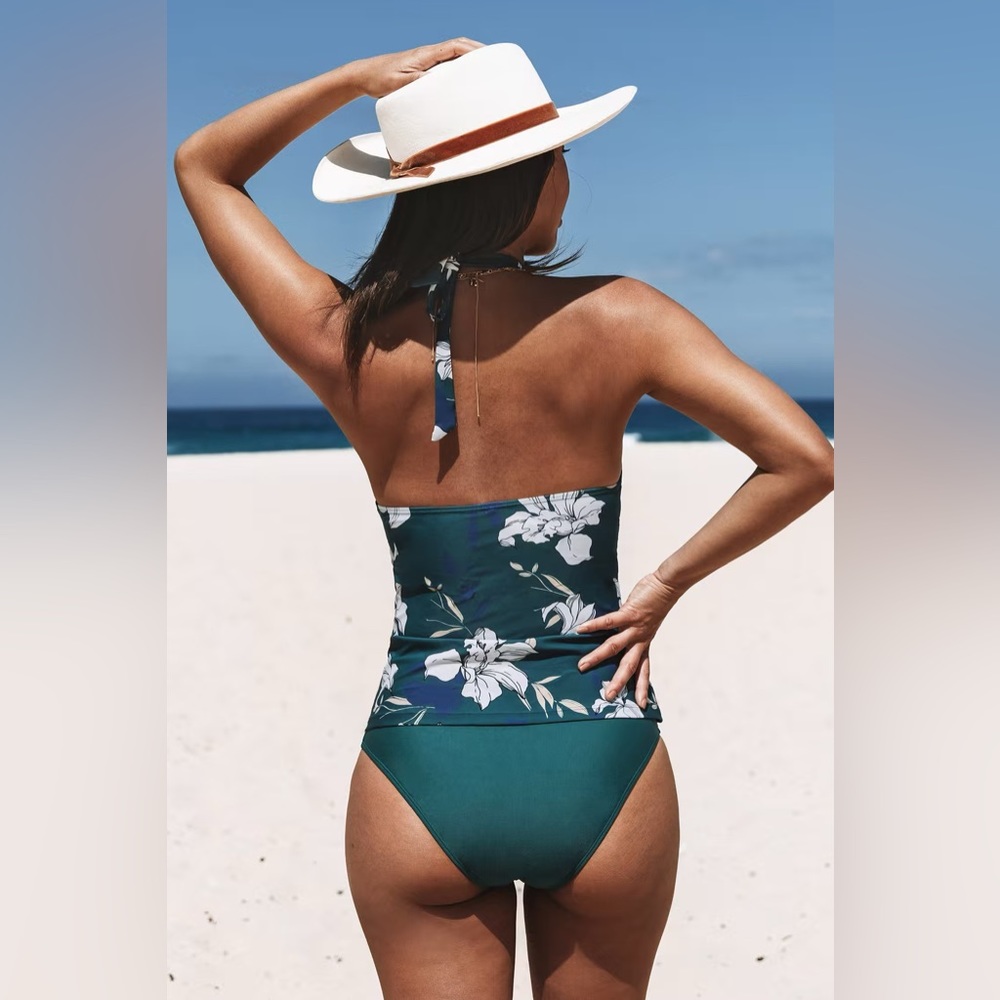 Cupshe Charmed Romance Keyhole Tankini & High Waist Bikini Bottom Set (Medium) - Picture 3 of 3